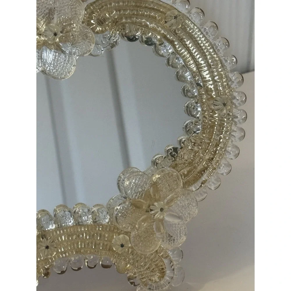 Vintage Venetian Style Murano Art Glass Mirror Tabletop Easel Back Italy 7x8 MCM